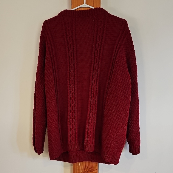 Men's Red Cable Knit Sweater - Picture 7 of 8